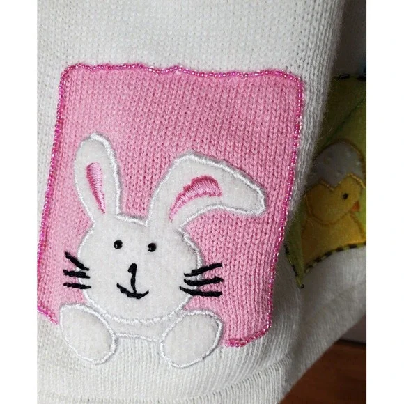 Read Berek Easter Bunny Chicks Flowers Spring Sweater 1XL Whimsical Novelty - Picture 3 of 13
